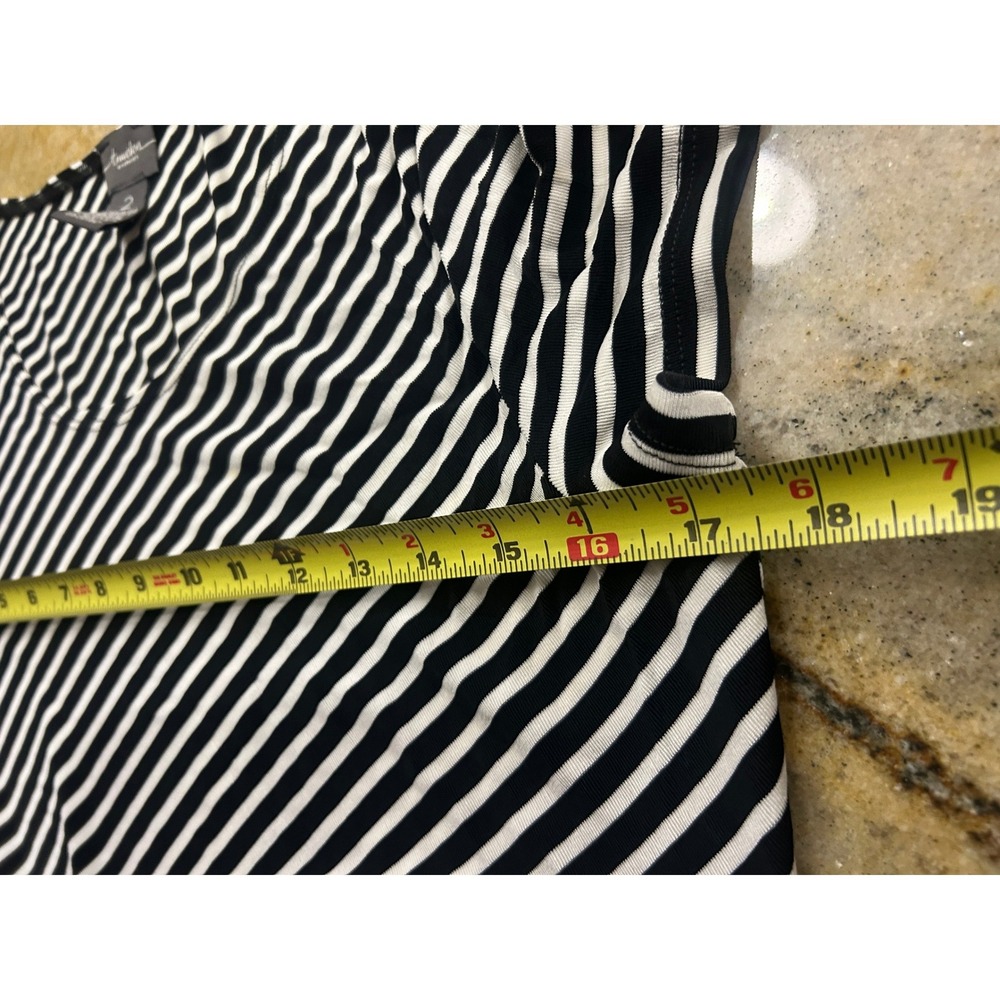 Chicos Travelers Black White Striped Maxi Dress V-Neck Short Sleeve Size 2 L - Picture 7 of 9